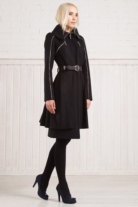 Пальто-трансформер с пристегивающейся юбкой и корсетом, черное.