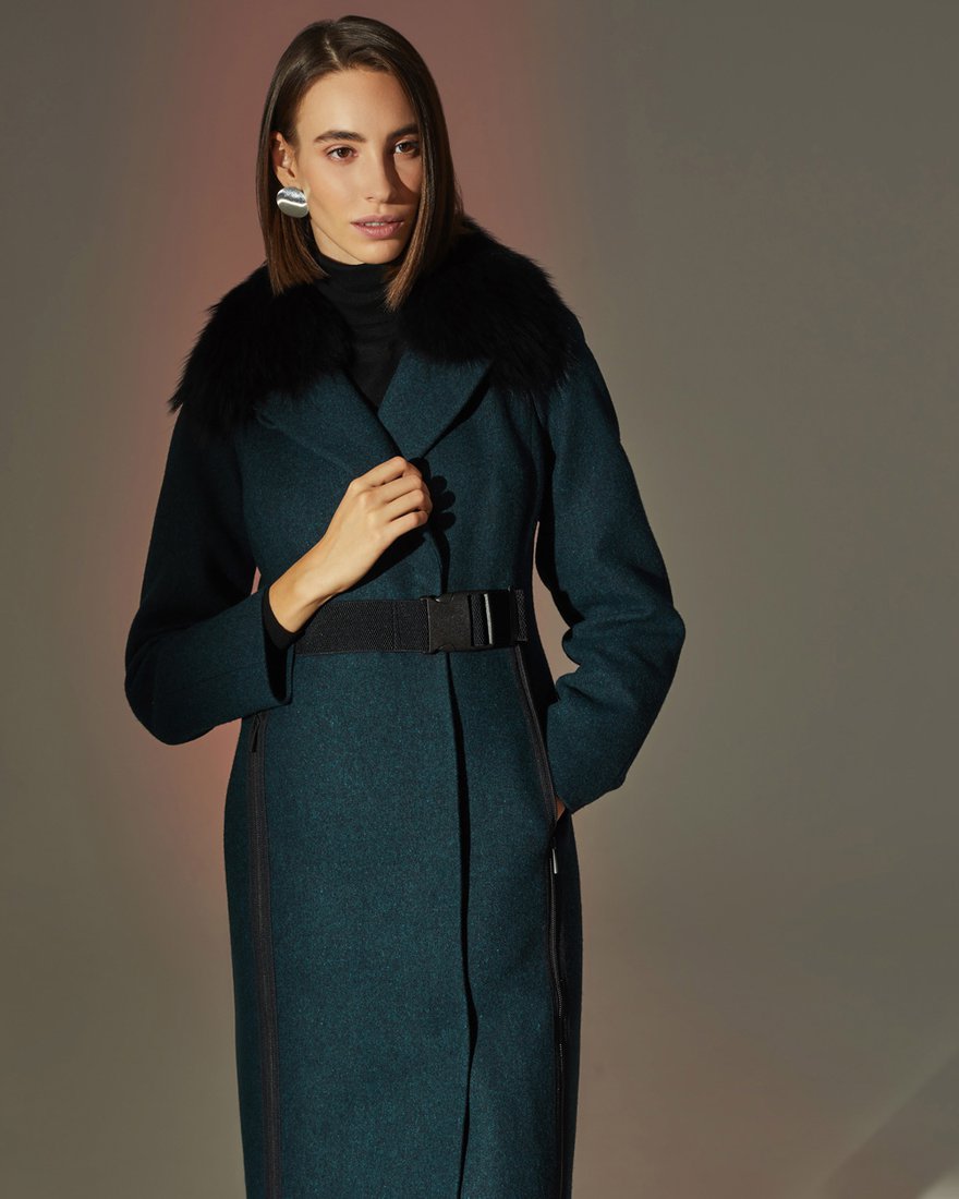 Двубортное пальто в спортивном стиле, цвета темный изумруд www.EkaterinaSmolina.ru