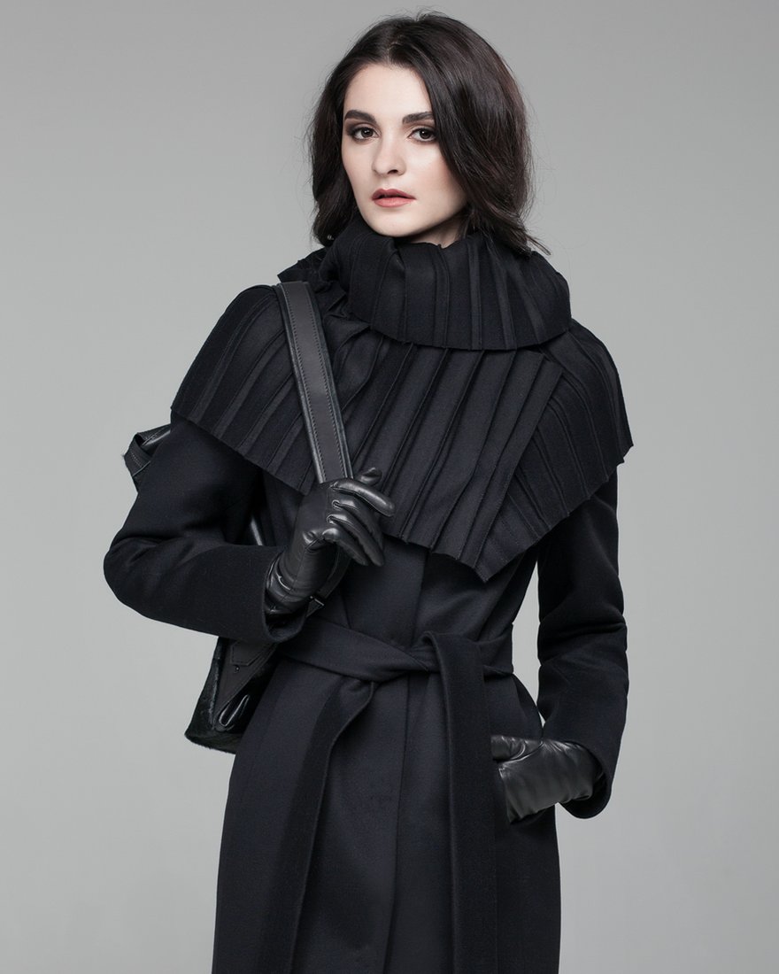 Пальто с плиссированным съемным шарфом www.EkaterinaSmolina.ru