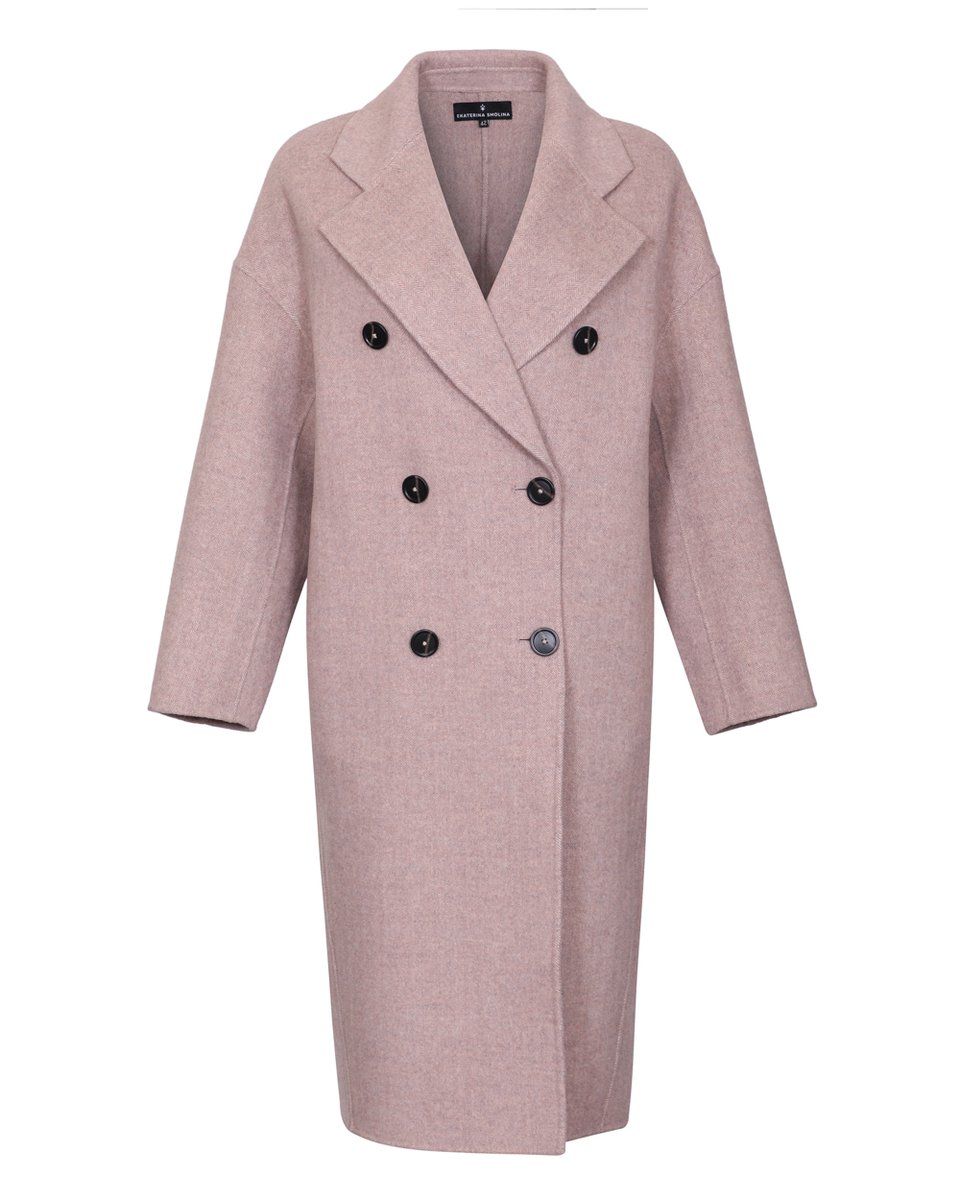 Двубортное пальто розового цвета