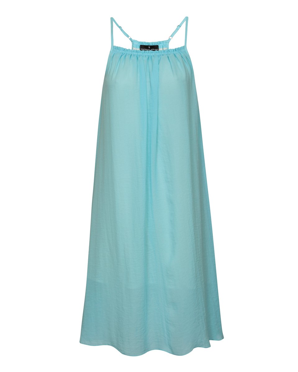 Платье бирюзового цвета из шифона c декоративными кистями