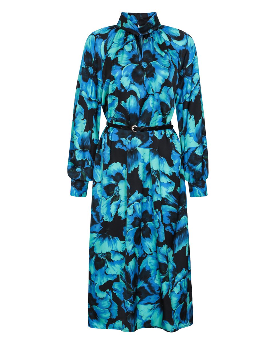 Платье с цветочным принтом голубого цвета