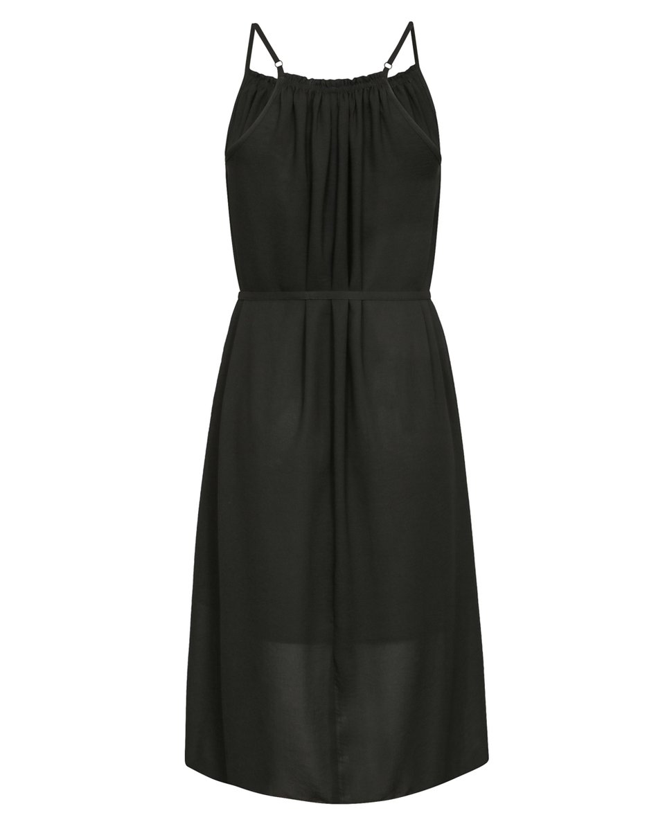 Платье черного цвета из шифона c декоративными кистями