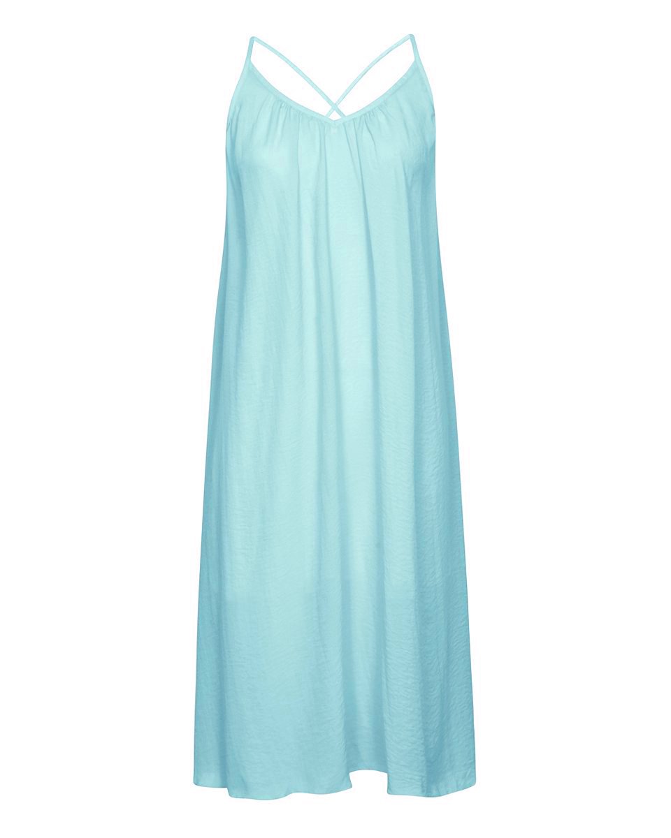 Платье голубого цвета на бретелях с открытой спиной
