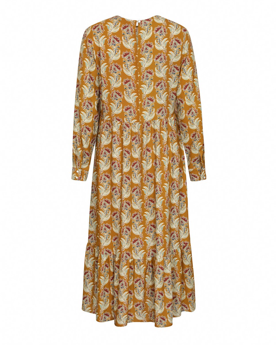 Ярусное платье Бохо горчичного цвета с цветочным принтом