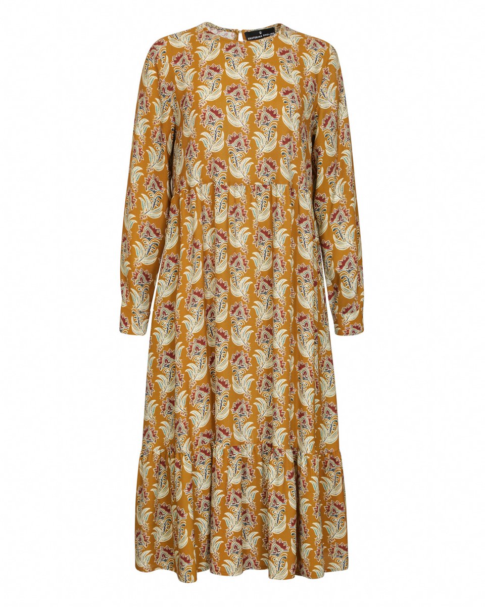Ярусное платье Бохо горчичного цвета с цветочным принтом