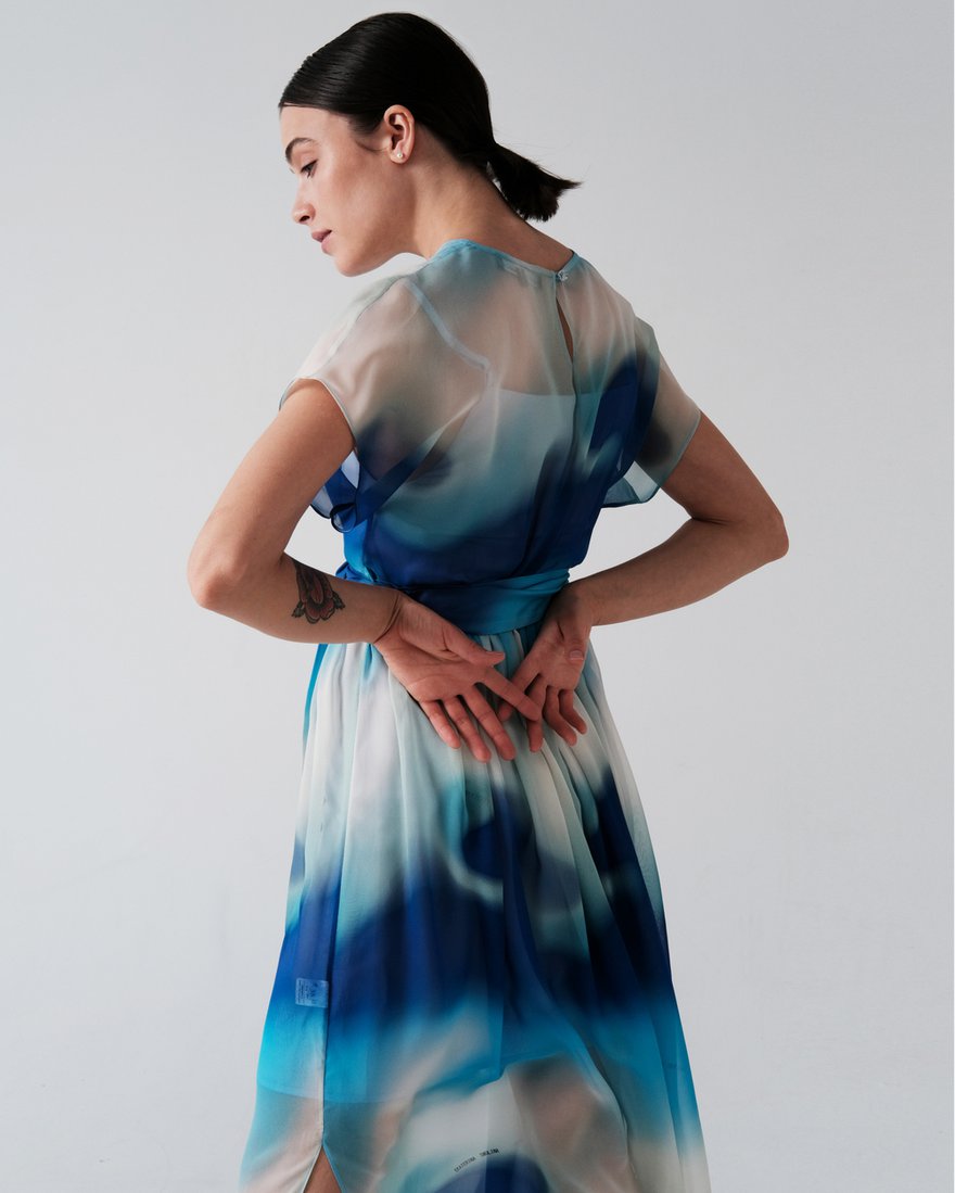 Платье из шелка с морским принтом www.EkaterinaSmolina.ru