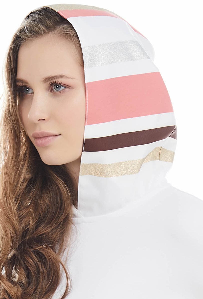 Платье из комбинированных тканей, с капюшоном, белое