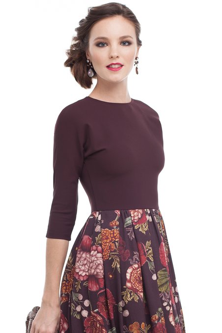 Платье комбинированное с юбкой длины миди и цветочным принтом