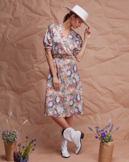 Платье  с акварельным цветочным принтом