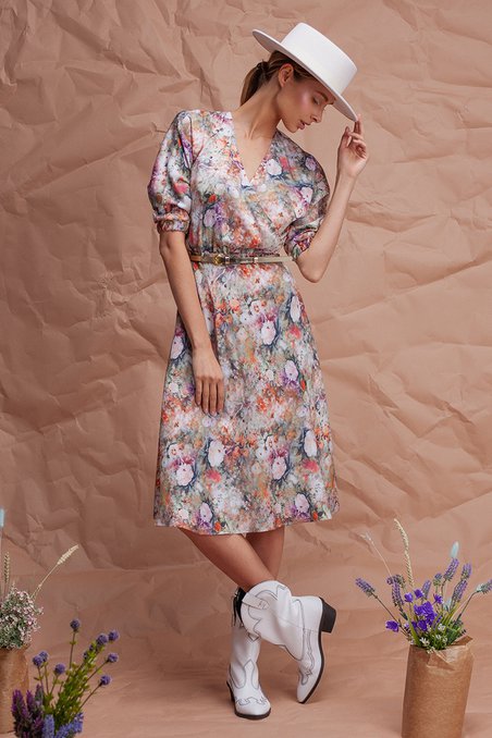 Платье  с акварельным цветочным принтом