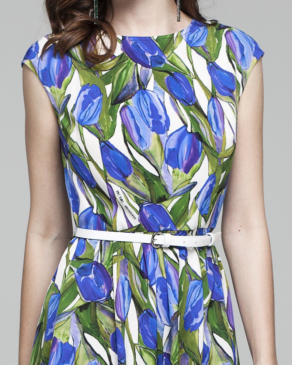 Платье с принтом "синие тюльпаны"