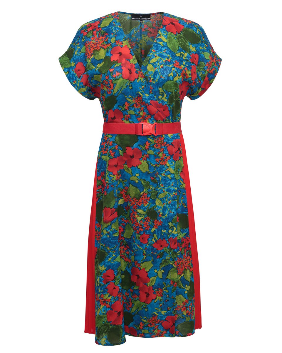 Платье с цветочным принтом и плиссированными вставками