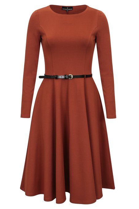 Платье с юбкой-полусолнце, коричневого цвета