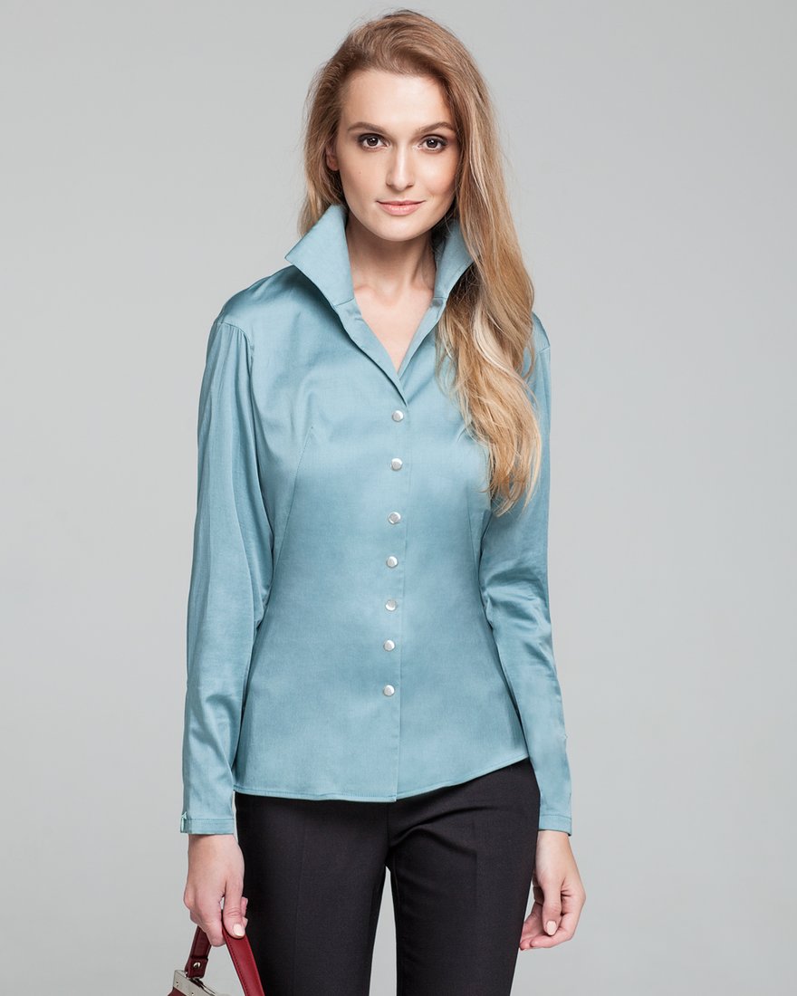 Приталенная блуза бирюзово-синего цвета www.EkaterinaSmolina.ru
