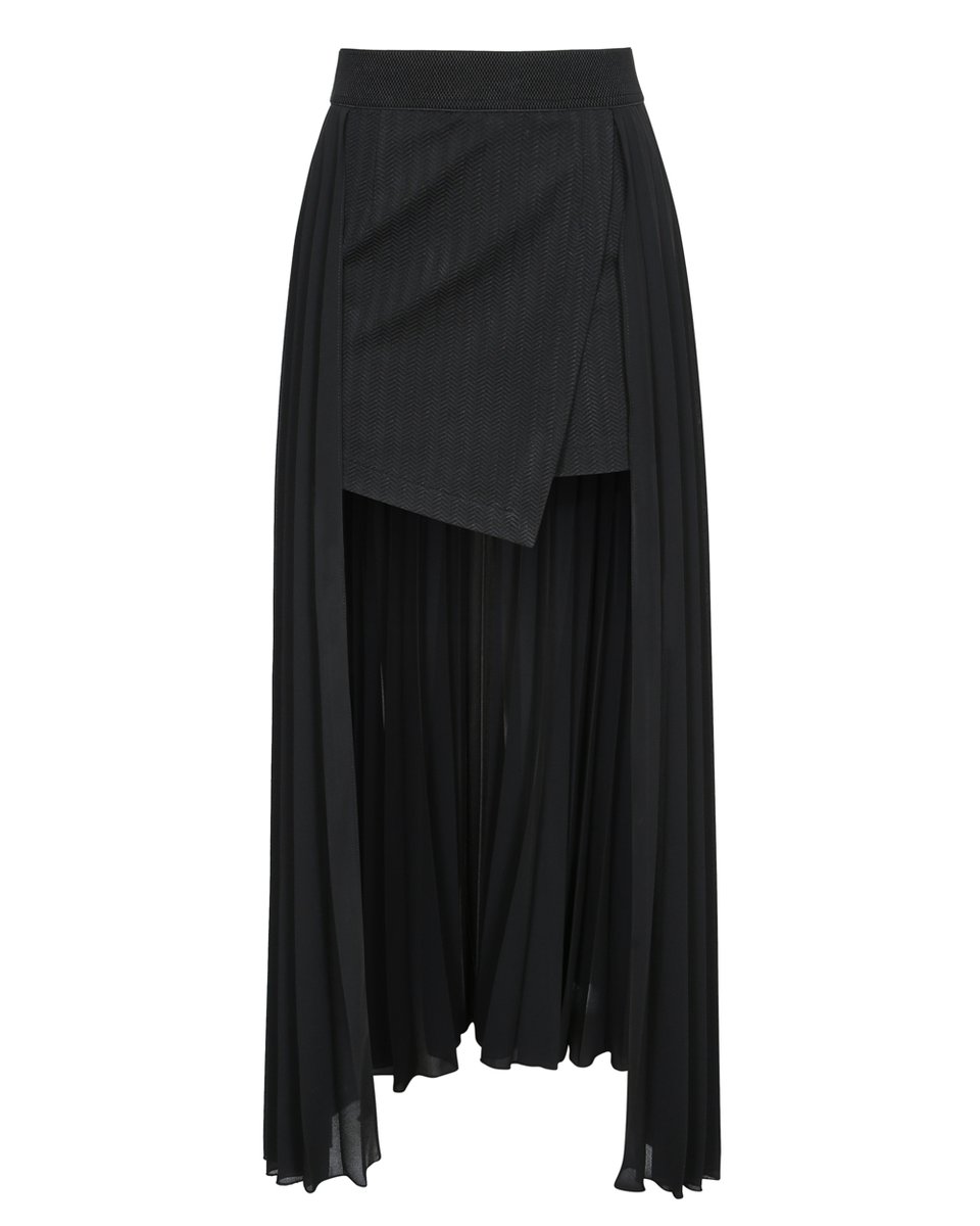 Шорты-юбка со шлейфом-гофре черного цвета