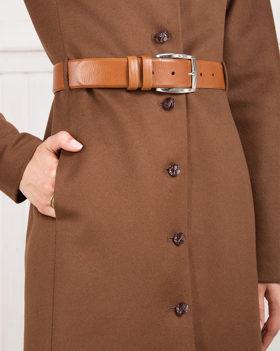 Зимнее пальто из шерсти, с цельнокроеным рукавом, коричневое
