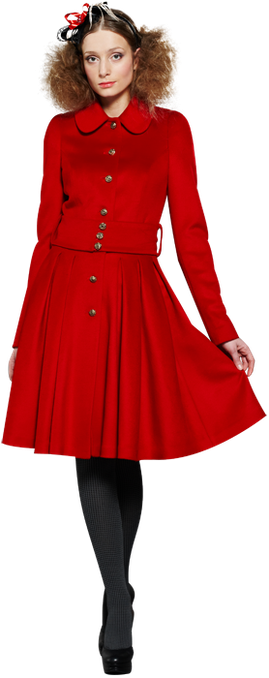 Пальто с юбкой из складок, красное