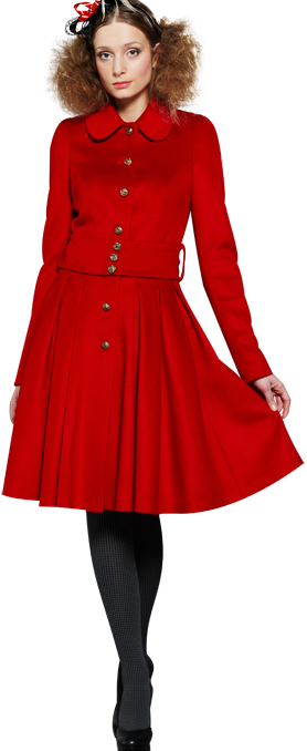 Пальто с юбкой из складок, красное