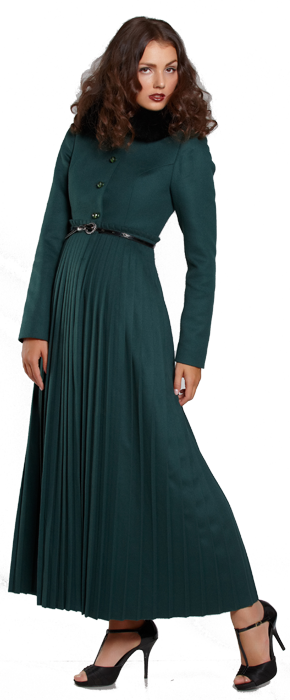 Пальто длины maxi с плиссированной юбкой.