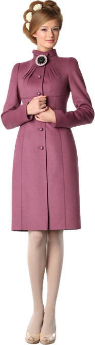 Пальто с защипами на воротнике и брошью, розовое