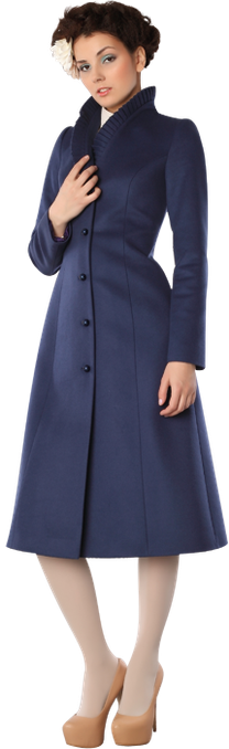 Пальто maxi-лайн с плиссе на воротнике, синего цвета