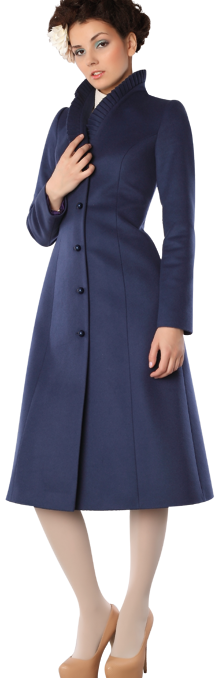 Пальто maxi-лайн с плиссе на воротнике, синего цвета