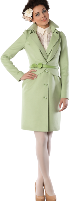 Пальто с двойным воротником, светло-зелёного цвета
