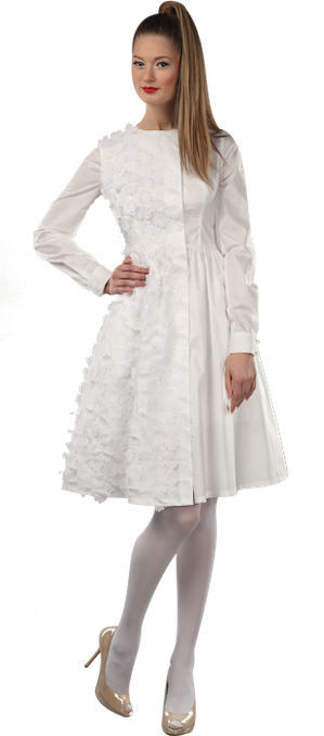 Асимметричное пальто-платье из хлопка с цветами из органзы