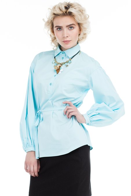 Блуза с пышными рукавами, голубая