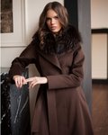 Двубортное зимнее пальто с длинными лацканами, темно-коричневого цвета