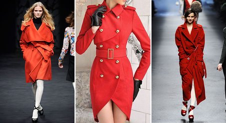 Модный красный цвет в осеннем пальто