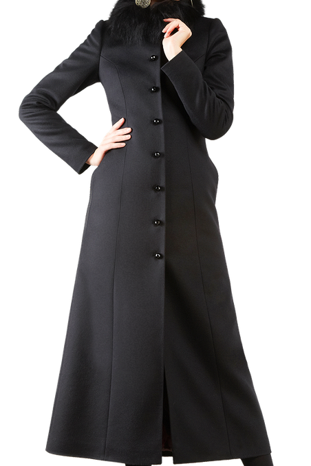 Пальто длиной в пол, черного цвета