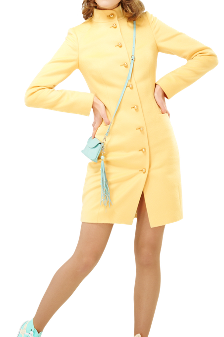 Пальто прямого силуэта с декоративной косой на спинке, желтое