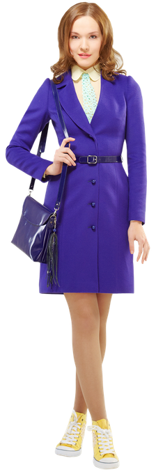 Пальто с асимметричным лацканом, фиолетовое