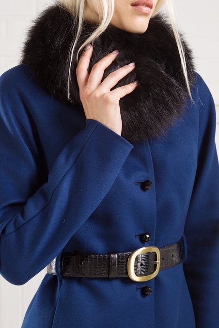 Зимнее пальто из шерсти, с цельнокроеным рукавом, синее