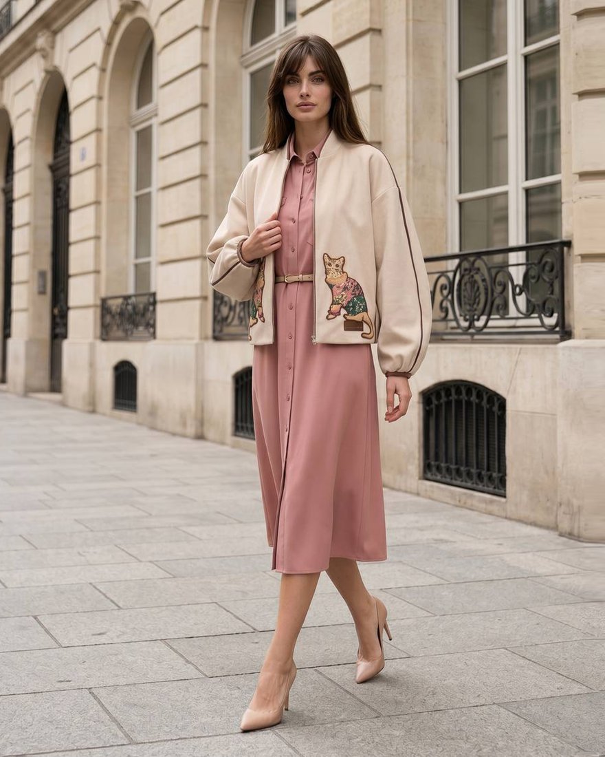 Бомбер с контрастными кантами и вышивкой "Кошки" на карманах www.EkaterinaSmolina.ru