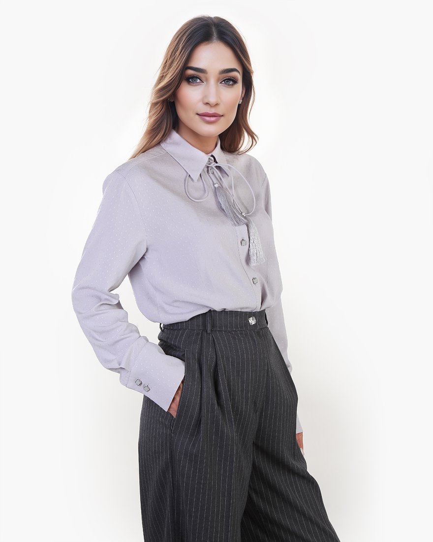 Блуза в фактурный горошек с декоративным шнурком и кисточками www.EkaterinaSmolina.ru