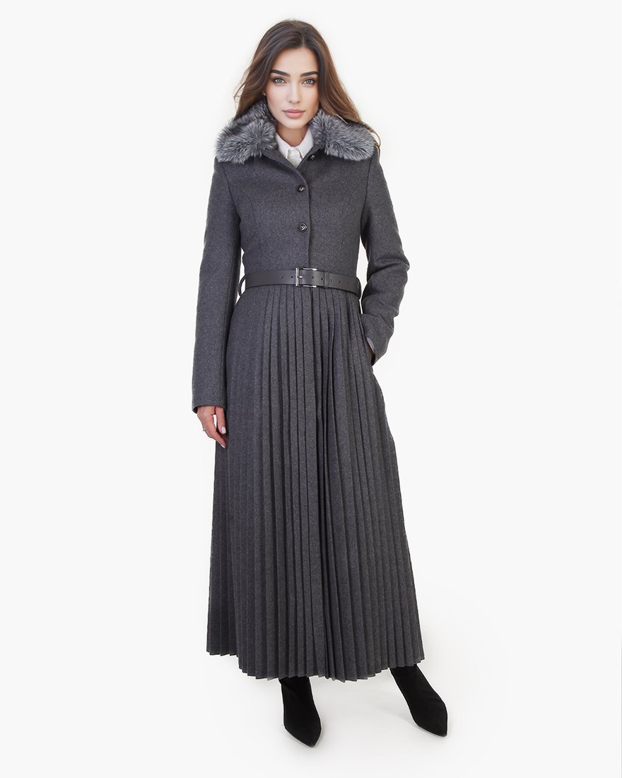 Пальто с юбкой-плиссе дымчатого цвета www.EkaterinaSmolina.ru
