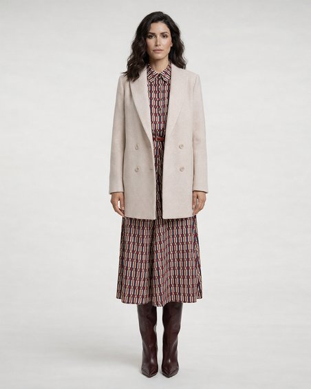 Полупальто-жакет из шерстяного драпа, молочного цвета