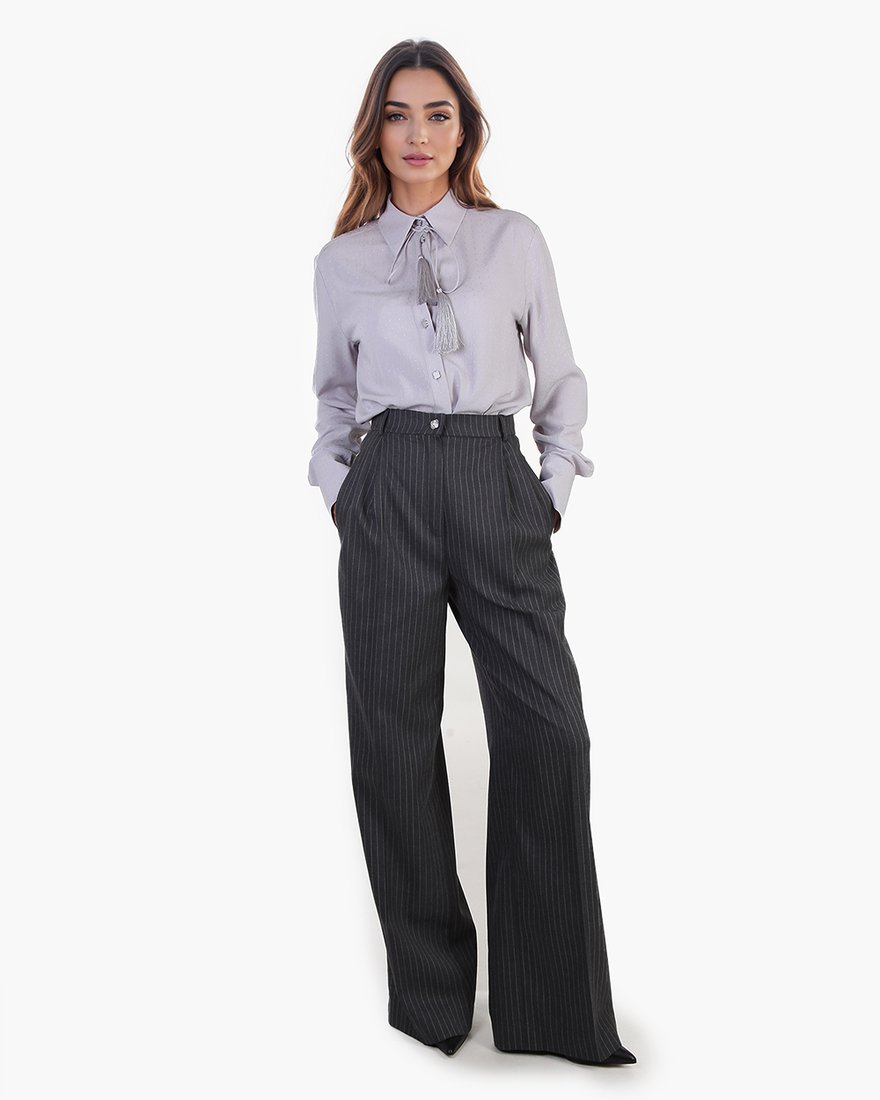 Брюки со стрелками в тонкую полоску, дымчатые www.EkaterinaSmolina.ru