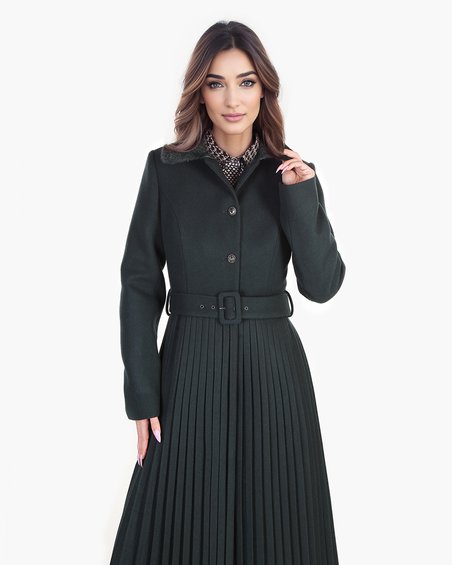 Пальто с юбкой-плиссе цвета мирта