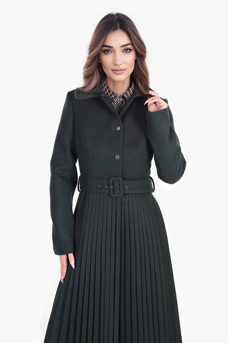 Пальто с юбкой-плиссе цвета мирта
