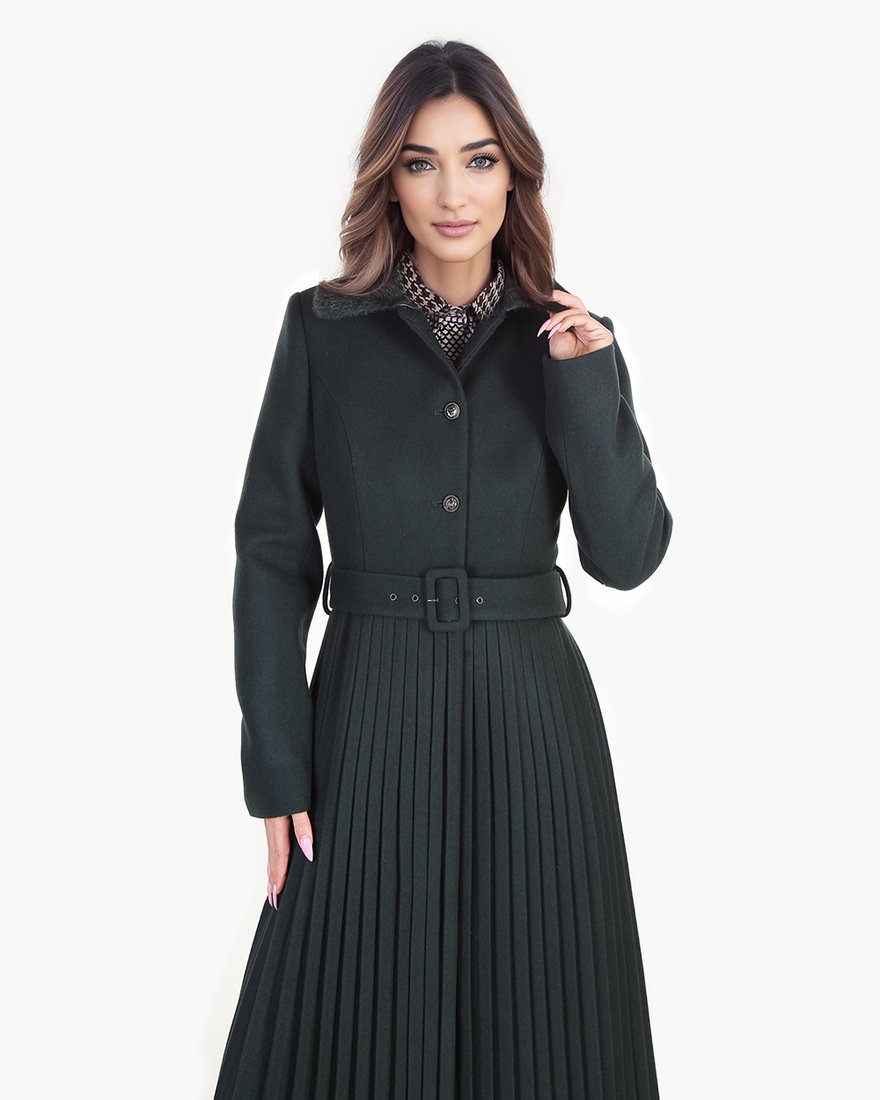 Пальто с юбкой-плиссе цвета мирта www.EkaterinaSmolina.ru
