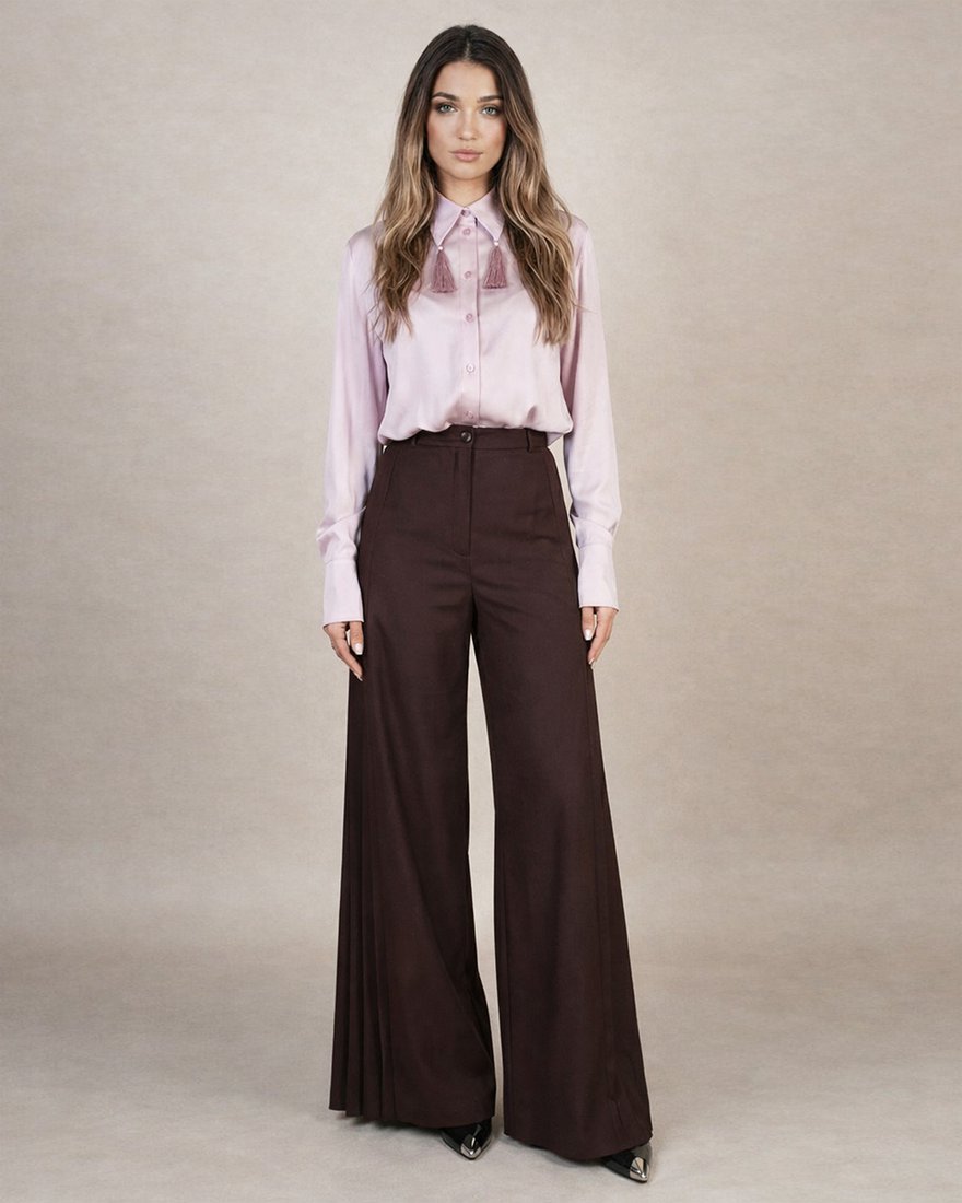 Брюки с плиссированными вставками, цвет «Горький шоколад» www.EkaterinaSmolina.ru