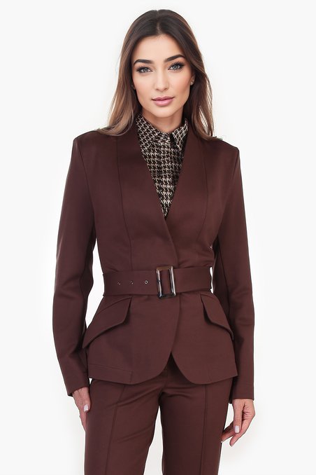 Жакет из джерси с ремнем, цвета молочного шоколада