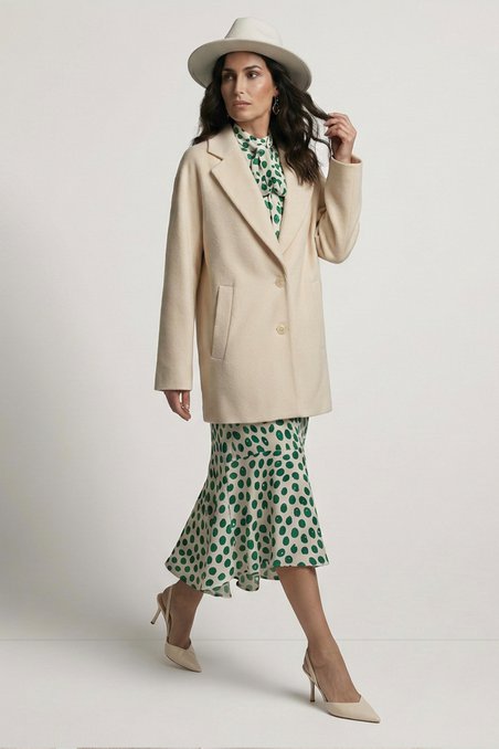 Однобортное полупальто-жакет, молочного цвета 