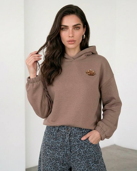 Худи на резинке с капюшоном цвета "Капучино"