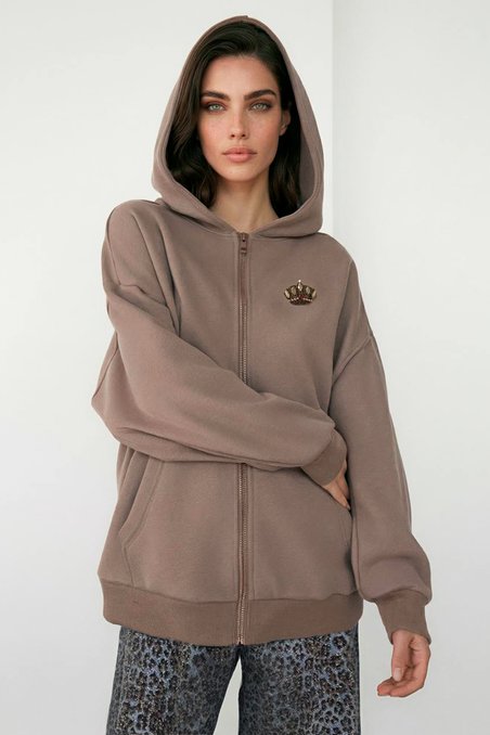 Худи на молнии с капюшоном цвета "Каппучино"