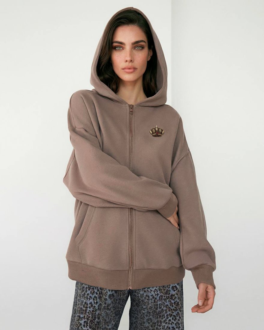 Худи на молнии с капюшоном цвета "Каппучино" www.EkaterinaSmolina.ru